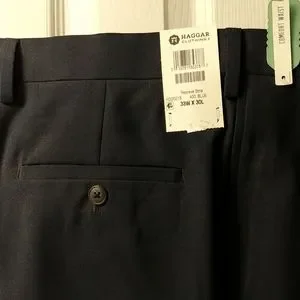 Men's Haggar Eclo Stria Classic-Fit Flat-Front Dress Pants, Size: 33X30, Blue